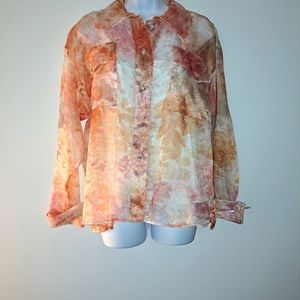 Sully Bonnelly Sheer Peach and Pink Blouse with Rhinestone Buttons